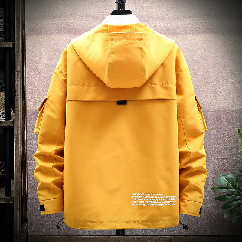 SingleRoad Hooded Jacket Men Korean Fashion Hip Hop Japanese Streetwear Coat Male Casual Cargo Yellow Jackets Man Windbreaker 201127