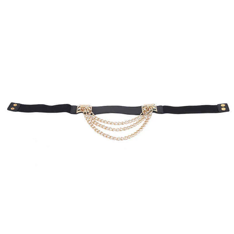Elastischer Kleidgürtel für Frauen Damen Leder Weibliche Luxus Taille Punkgürtel für Kleider Nieten Metall Goldkette Bund G220301
