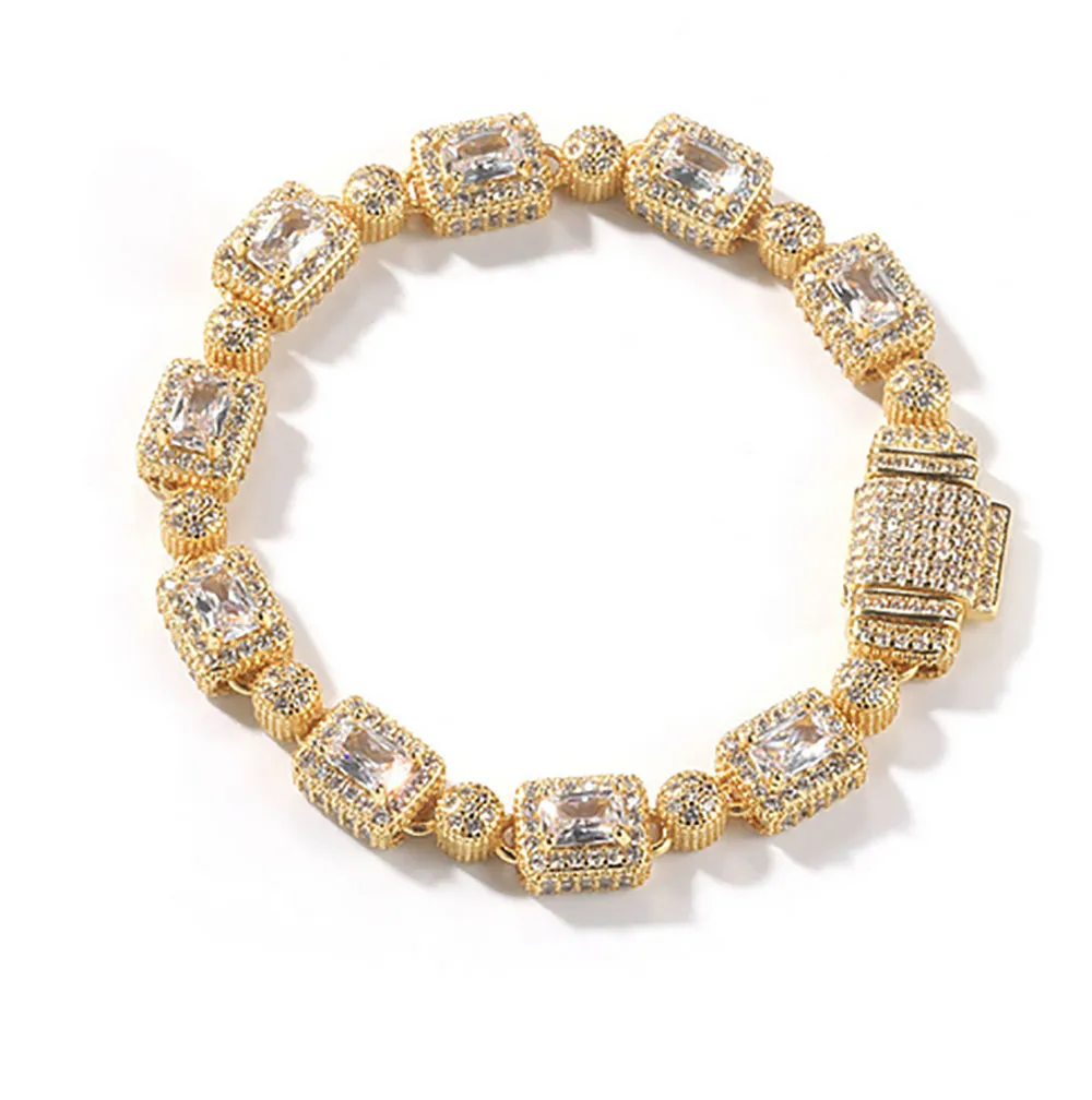 Bracelet en diamant en grappe de halo plaqué en or 14 carats bracelets en zircone cubique pour hommes bijoux hip hop