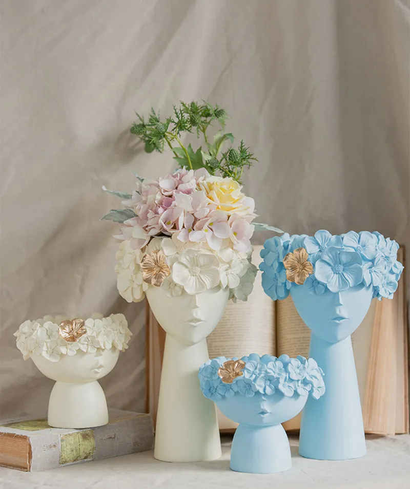 e deux couleurs tête humaine vase divers boîte de rangement fête des mères maison modèle chambre décoration ornements décoratif résine vase T200703