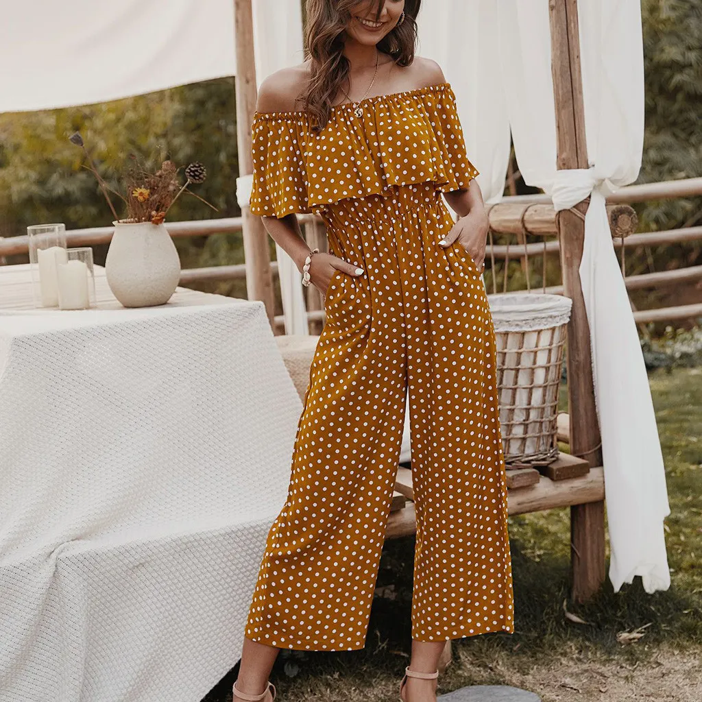 Womail Jumpsuit Womens 2020 Sommar Casual Overaller Polka Dot Off Shoulder Playsuit Ladies Long Jumpsuit T200704