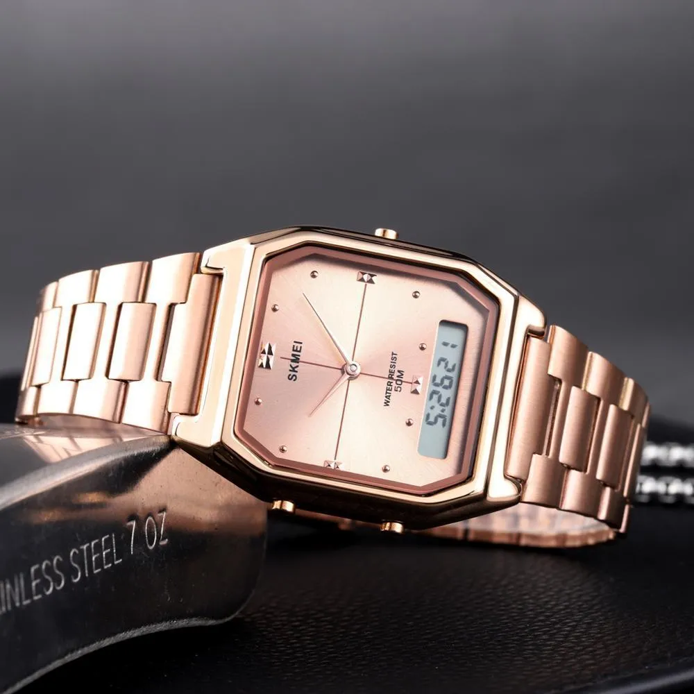 Skmei 1612 najlepsza marka luksusowa stal ze stali nierdzewnej panie żeńskie elektroniczne strzałe kalendarz kalendarz kobiety kwarcowe zegarki Montre femme 20300T
