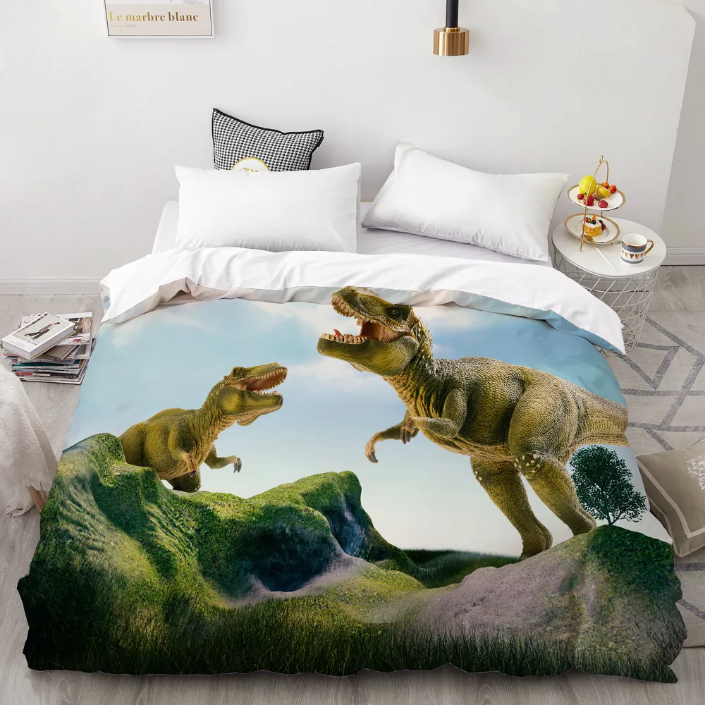 HD Digital Printing Custom Däcke Cover Comporter Quilt Filt Case Single Bedding Cartoon Dinosaurs Drop LJ201015