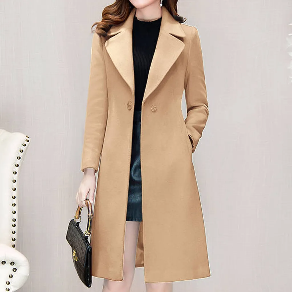 2020 Custom Slim Vestes Automne / Hiver Casual Double Breasted Simple Classique Long Trench Coat Avec Ceinture Chic Femme Coupe-Vent LJ201106