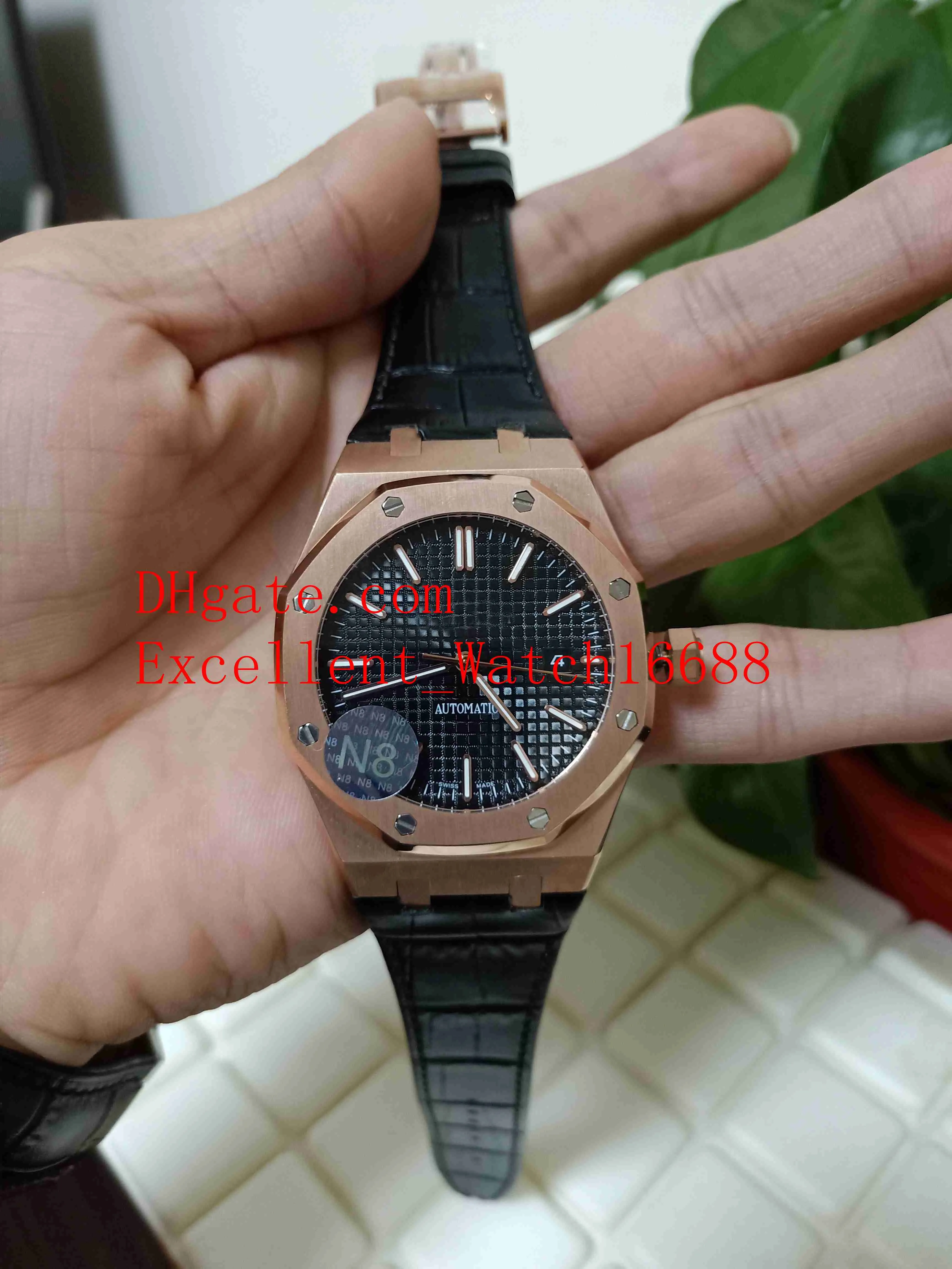 -vendita N8 fabbrica orologi da polso da uomo 41 mm15400 oro rosa 18 carati quadrante nero Asia 2813 movimento meccanico automatico trasparente 2694