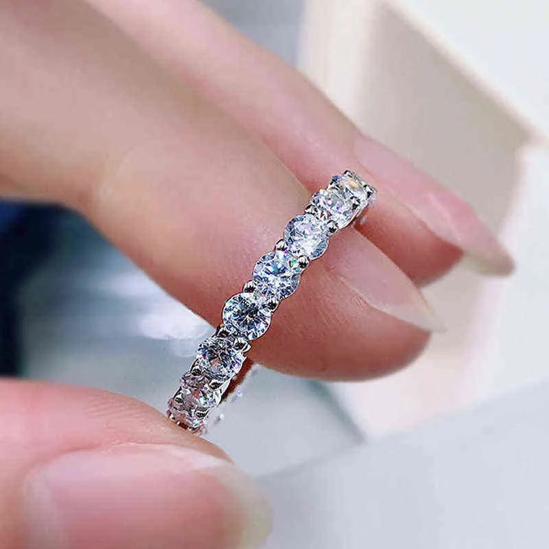 Oevas 100% 925 sterling zilveren sprankelende 1 rij M hoge koolstof diamant vinger ringen voor vrouwen topkwaliteit partij fijne sieraden 211217