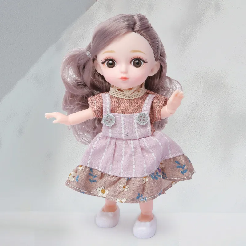 New 16CM Bjd Doll 12 Moveable Joints 1/12 DIY Girls Dress Up 3D Eyes Mini Doll Toy with Clothes Shoes Kids Fashion Birthday Gift LJ201125