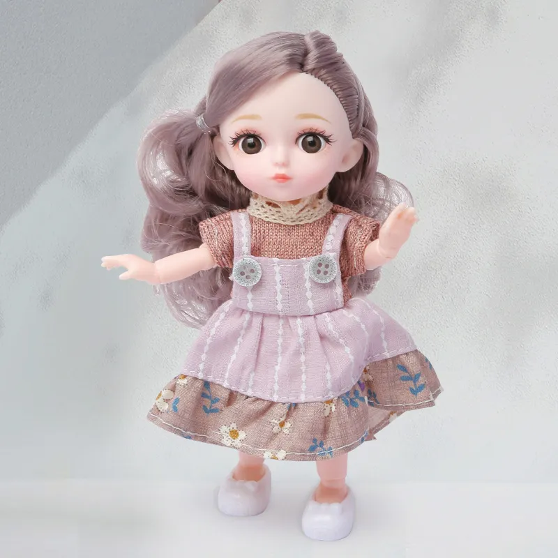 Nouveau 16cm Bjd Doll 12 articulations mobiles 1/12 bricolage filles habiller 3D yeux mini poupée jouet avec vêtements chaussures enfants mode cadeau d'anniversaire LJ201125