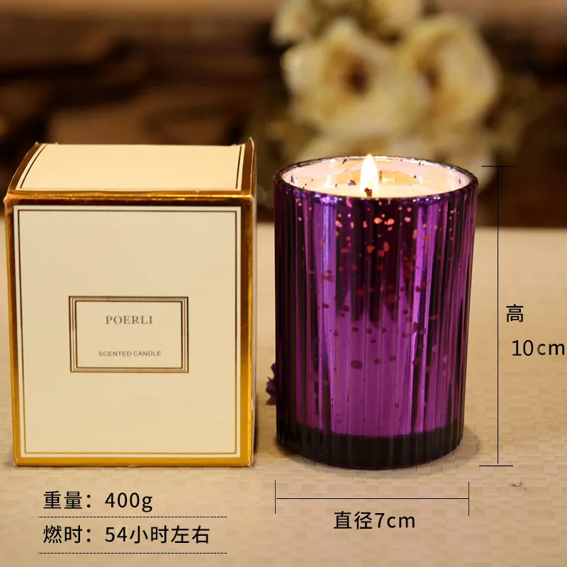 Lavender Essential Oil Scented Fragrance Candle Glass Scented Candle Gift Box Romantic Natural Soy Wax Valentine Day Gift T200601