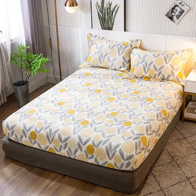 Ropa de cama 100% algodón tamaño Queen King Sábana ajustable con banda elástica Protector de colchón de algodón de Color amarillo sábanas dobles 2011321Z