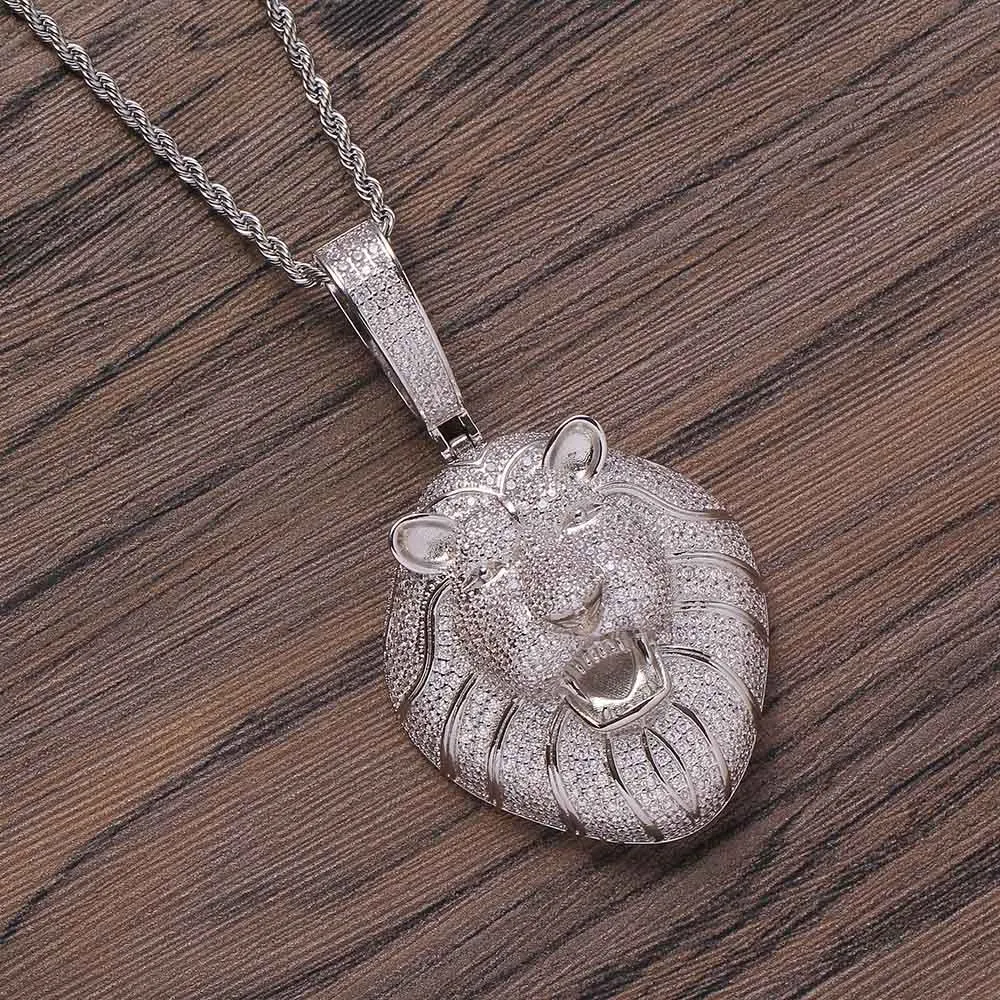 Hip Hop tendance tête de Lion pendentif collier cuivre cubique zircone rappeur Street Dance bijoux populaires de haute qualité or argent 225m