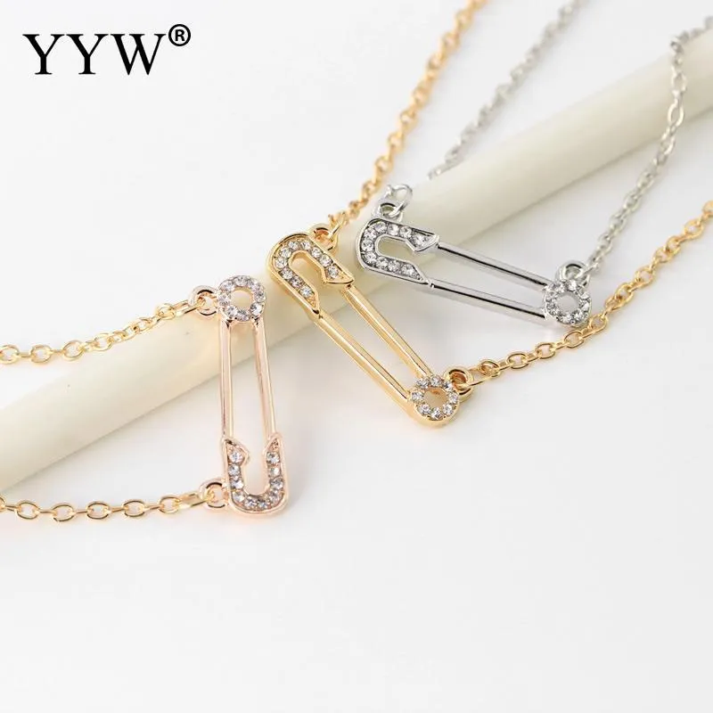 Collier de bijoux avec pendentif épingle de sûreté, chaîne ovale avec strass pour femmes, 285k