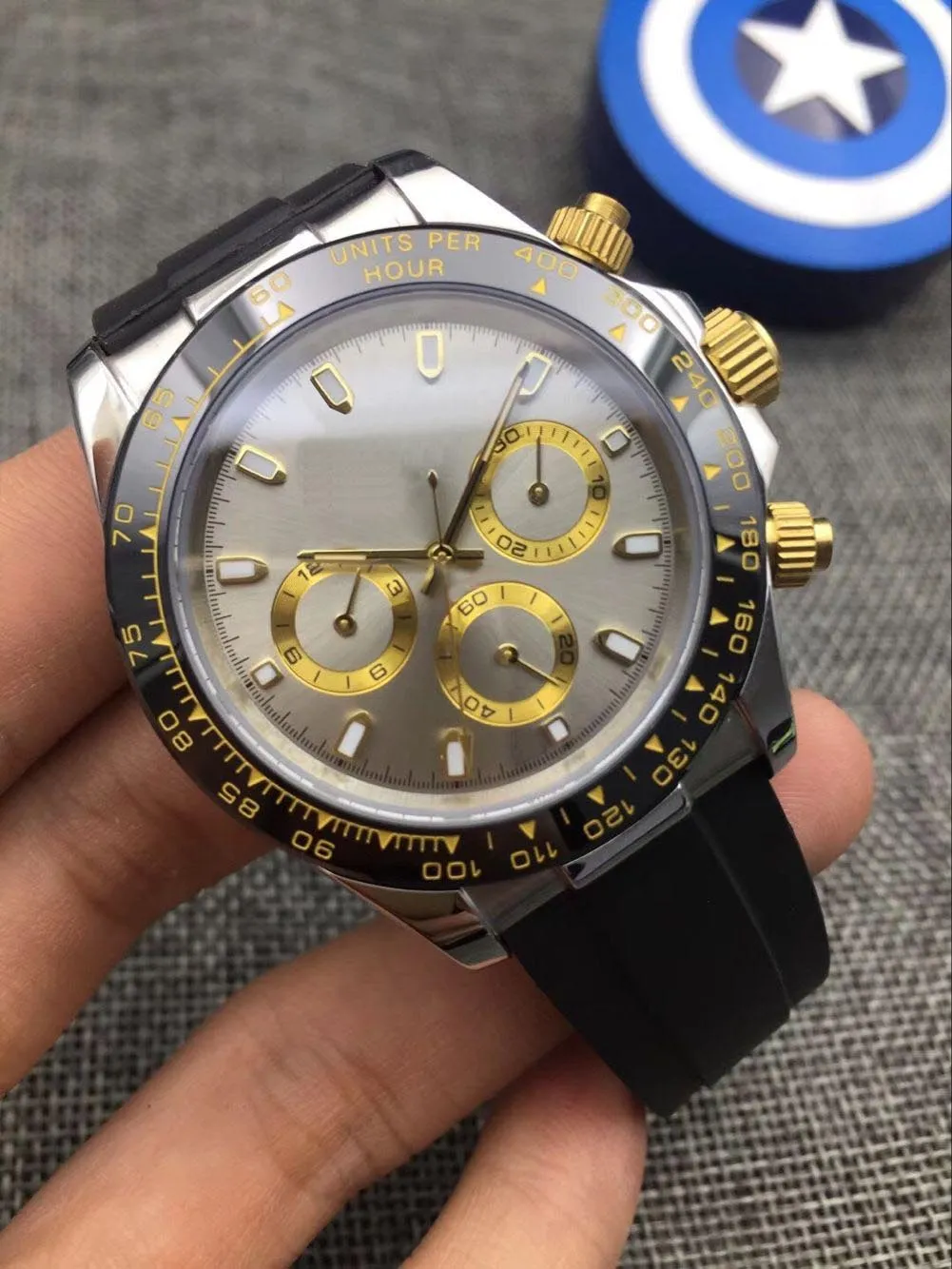 Relógio masculino com movimento mecânico automático 40mm moldura cerâmica mineral vidro à prova de riscos cinto de borracha confortável wate216f