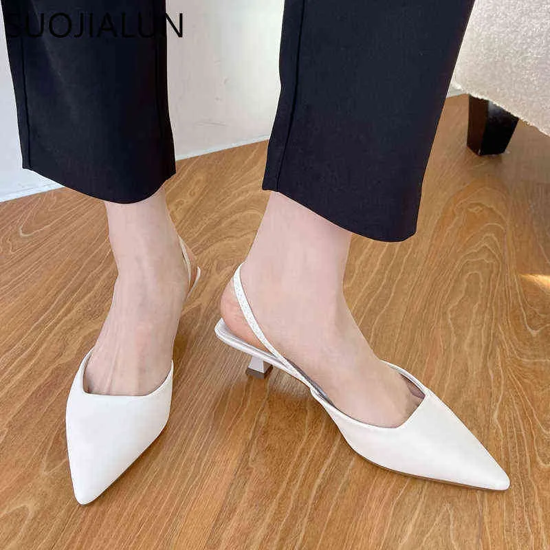 Klänning skor Suojialun Spring Slingback Sandaler Low Heel Pumps Ladies Elegant Kattunge Mules Pekad Toe Slip på 220303