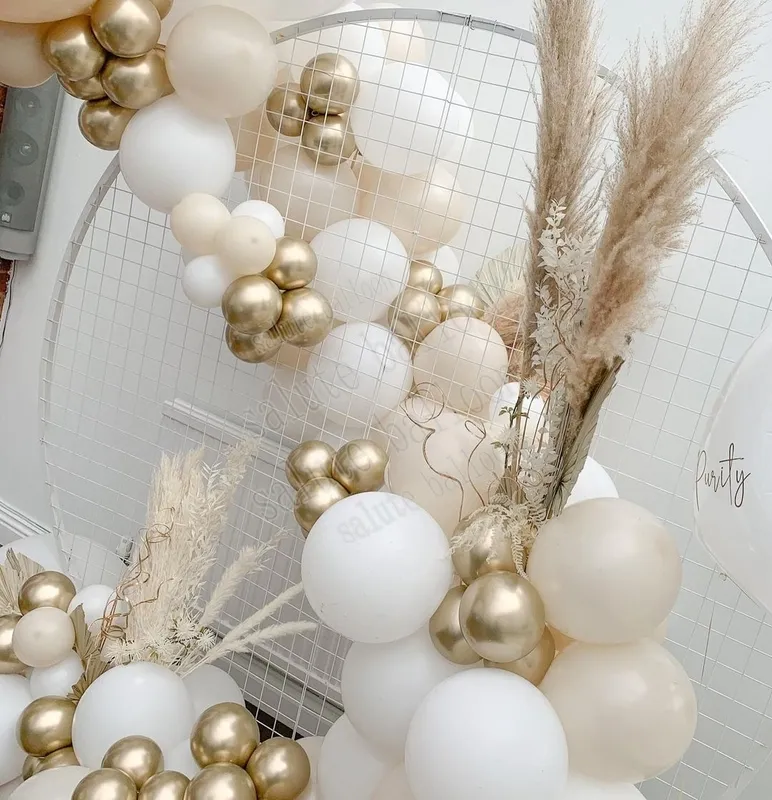 97 sztuk piasek biały balloons Garland Arch Kit Złoty Chrom Globo na urodziny Baby Shower Weddings Party Decoration 220217