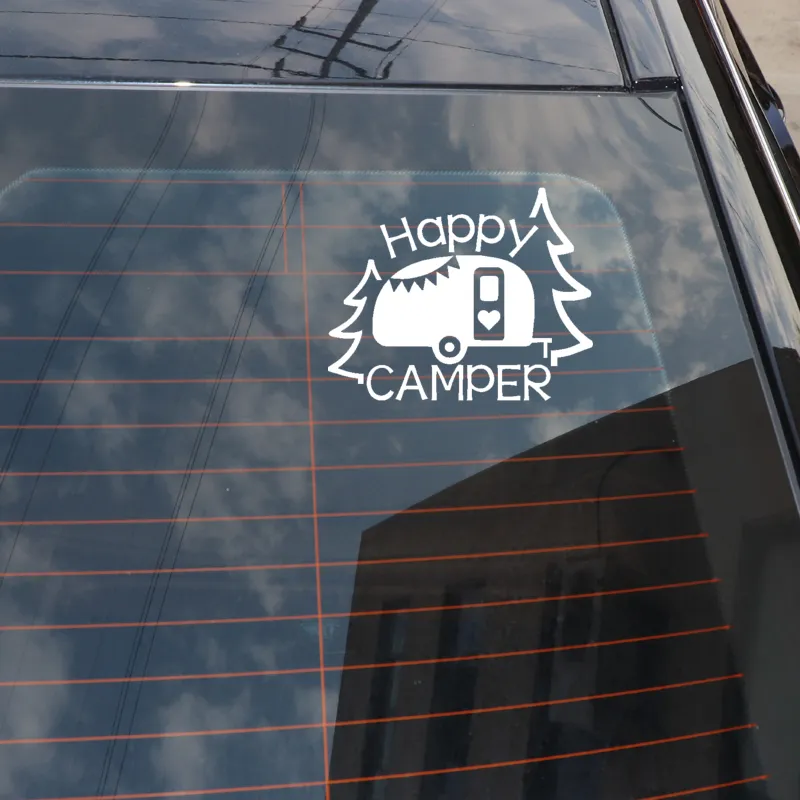 16cm129cm Персонализированная надпись Art Happy Camper Vinyl Decal Car Sticker Blacksilver C1113298062327