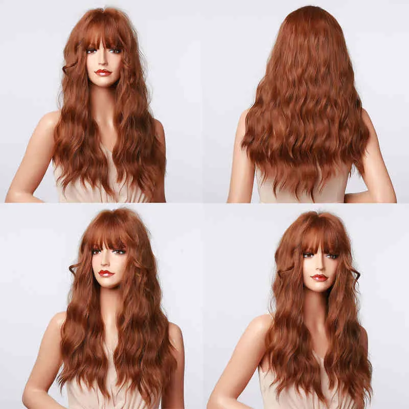 髪の合成のかつらのコスプレhenry marguの長い波のような茶色の赤いオレンジ色のウィッグ黒女性のための耐熱性合成毛220225