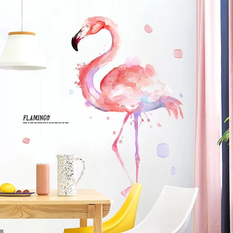 Cartoon Rose Flamingo Sticker mural pour enfants PEINTURE PEINTURE À L'ENRE MURS AUTOCHERS POURTURE PVC PVC Sénécaux muraux pour la chambre T200601