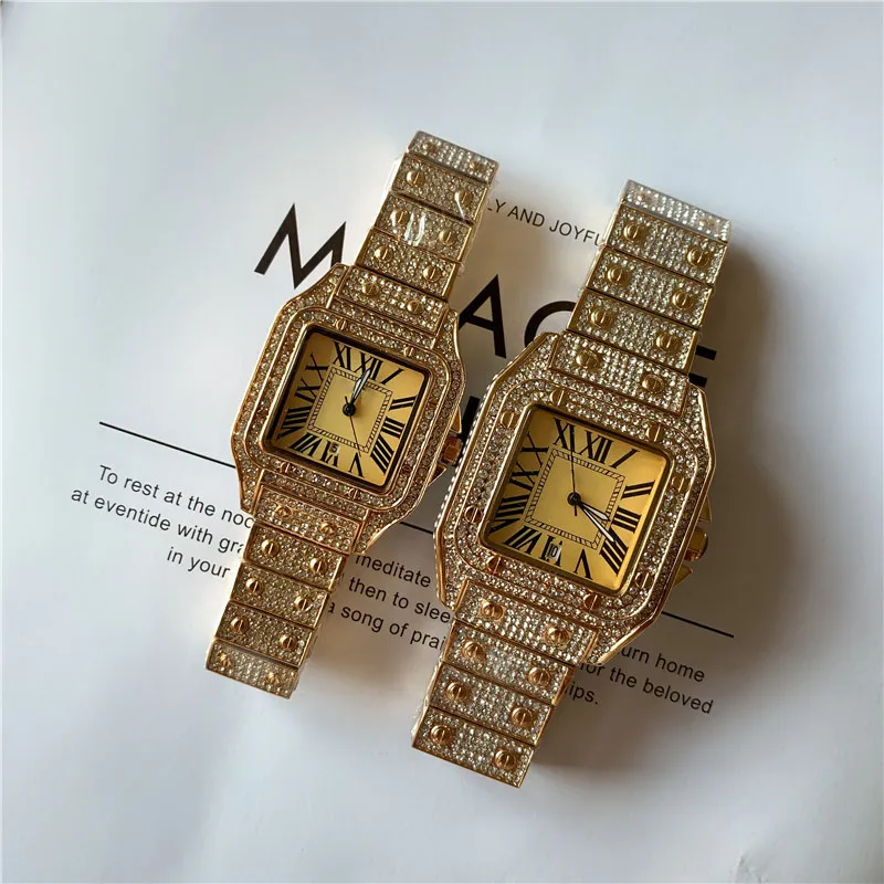 Hoge kwaliteit heren damesmode horloge Shinning Diamond Watch Full Iced Out Horloges Roestvrij staal Quartz uurwerk luxe 235j