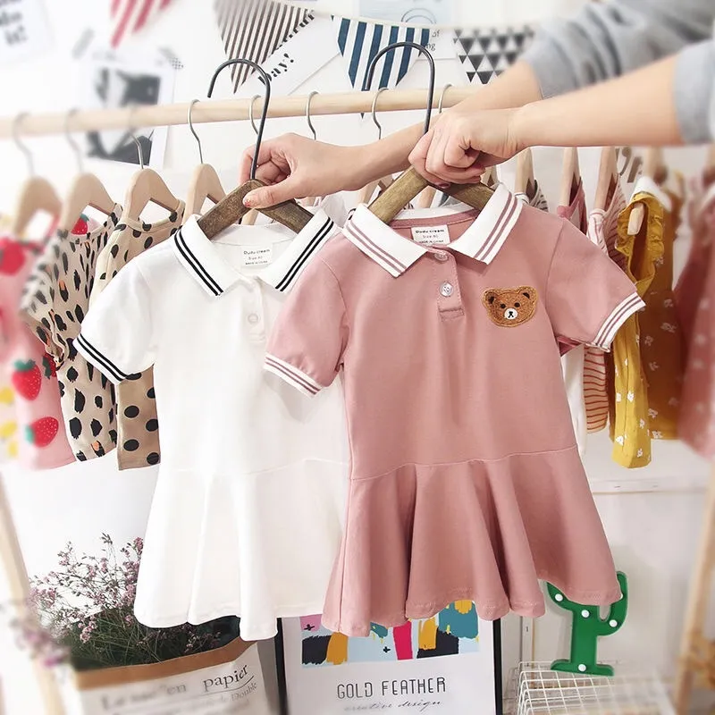 2020 Summer Girls Fashion Kleid Kleinkind Baumwolle Kurzärärmte Kleid süßes Polo -Hemdkleid für Kindermädchen Kinder Sommerkleidung Q019893727