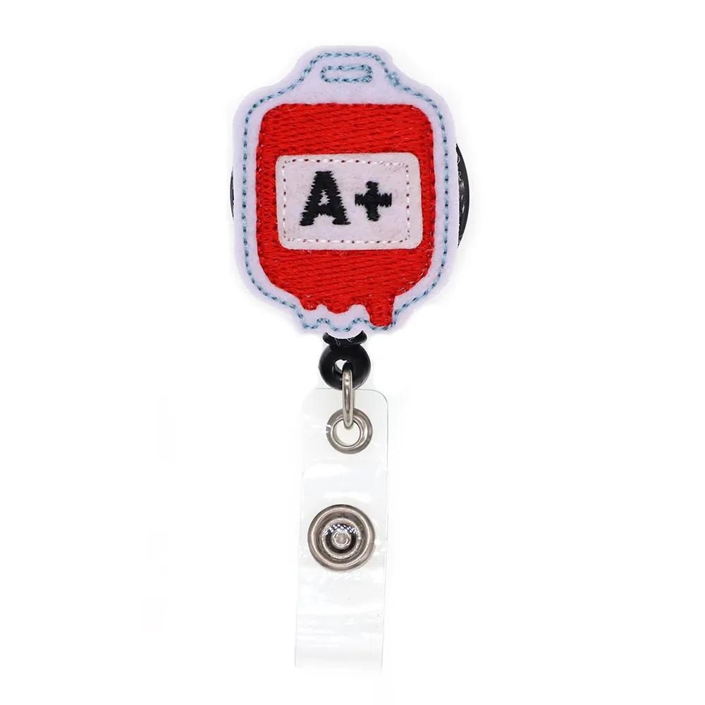 Portachiavi interi con gruppo sanguigno Infermiera medica Porta badge retrattile in feltro con clip a coccodrillo regalo252f