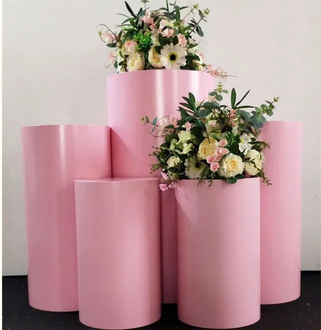 Pink Metal Round Plinth Christening Cake Display Party Decoration Wedding Plinths Background Wedding Decorations230B