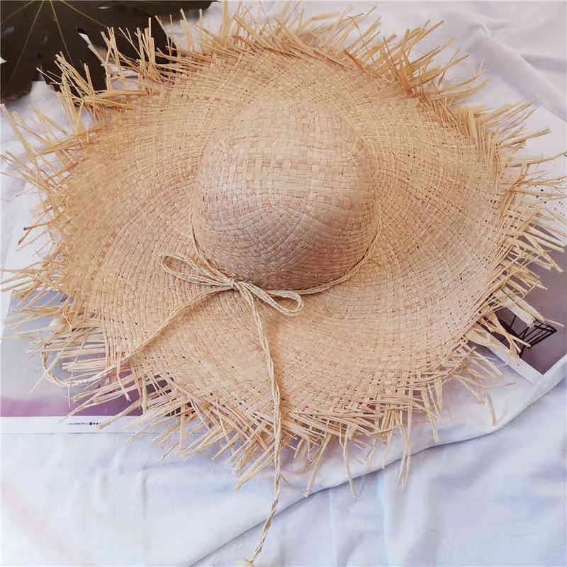 Fashion Lady Straw Hat Beach Vacation Foldable Casual Ladies Sun Hats Bows Wide Large Brim Korean Style Fashion Female Hat G220301