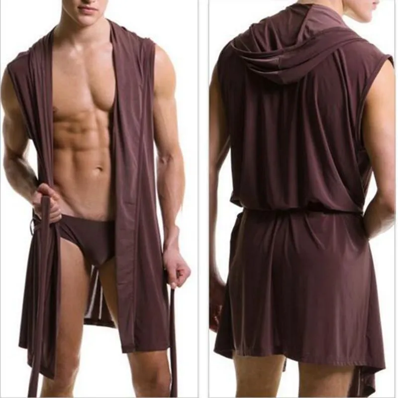 Лучшая цена мужчины сексуальные пижамы пижамы пижамы Silk Pijama Hombre халат капюшона мужская ванна 5 цветных набор летнее платье ванна халат с трусами 201023