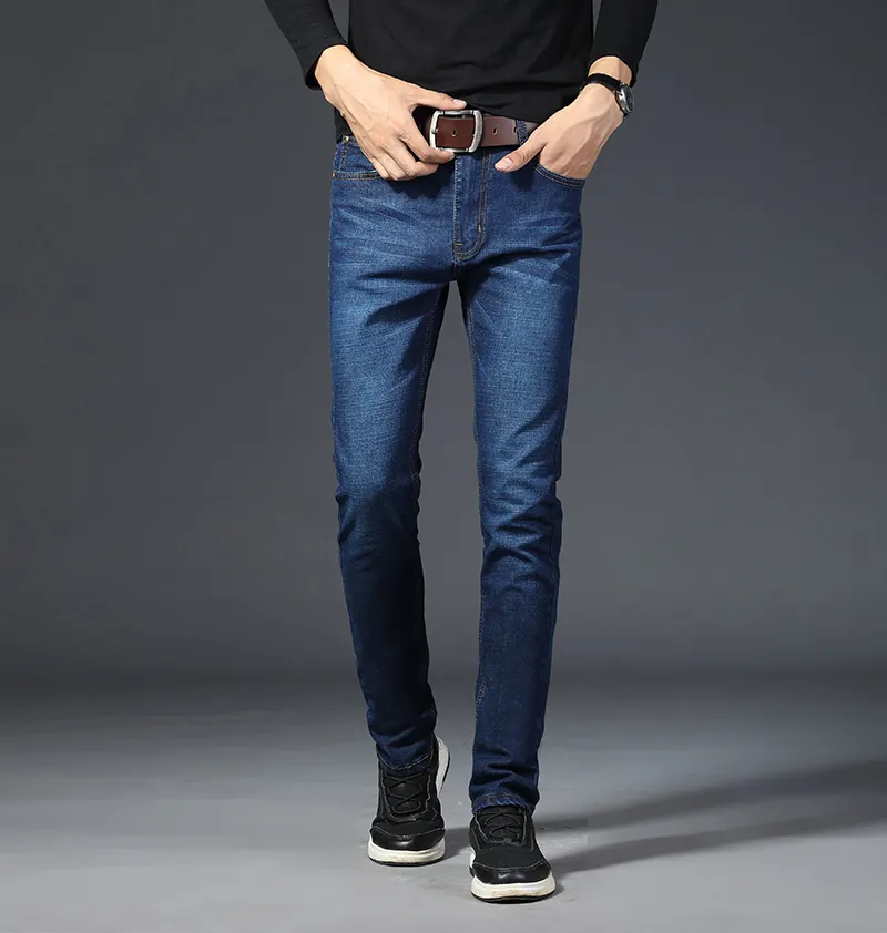 four seasons High Quality Cotton Denim Jeans men Solid color brand business Straight casual jean pants big size 28-40 220308