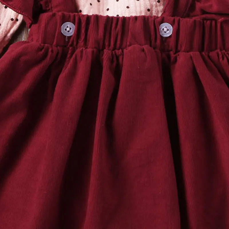 Humor Bear Girls Sets Spring and Autumn New European and American Doll Collar Polka Dot Romper Strap Skirt Clohing