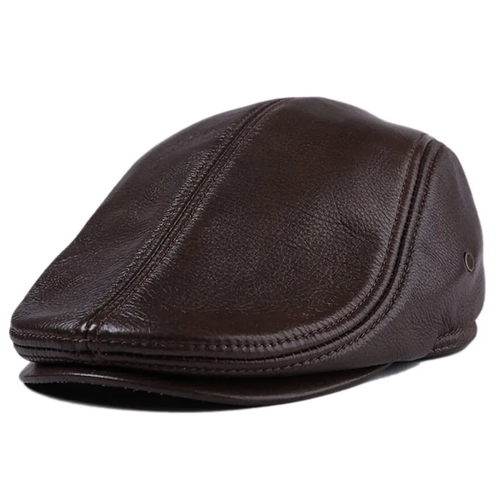 2019 Brand New Men's Real Genuine Leather hat baseball Cap brand Newsboy Beret Hat winter warm caps hats Cowhide cap T200104222S