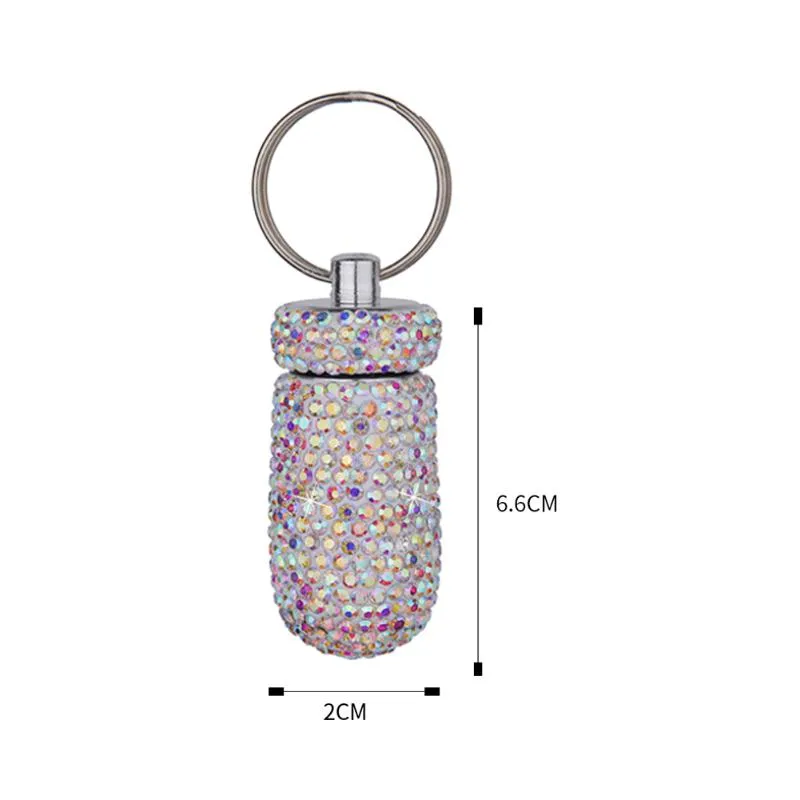 Keychains S Case Box Outdoor Waterproof Rhinestone Keychain Container Key Ring Portable12287