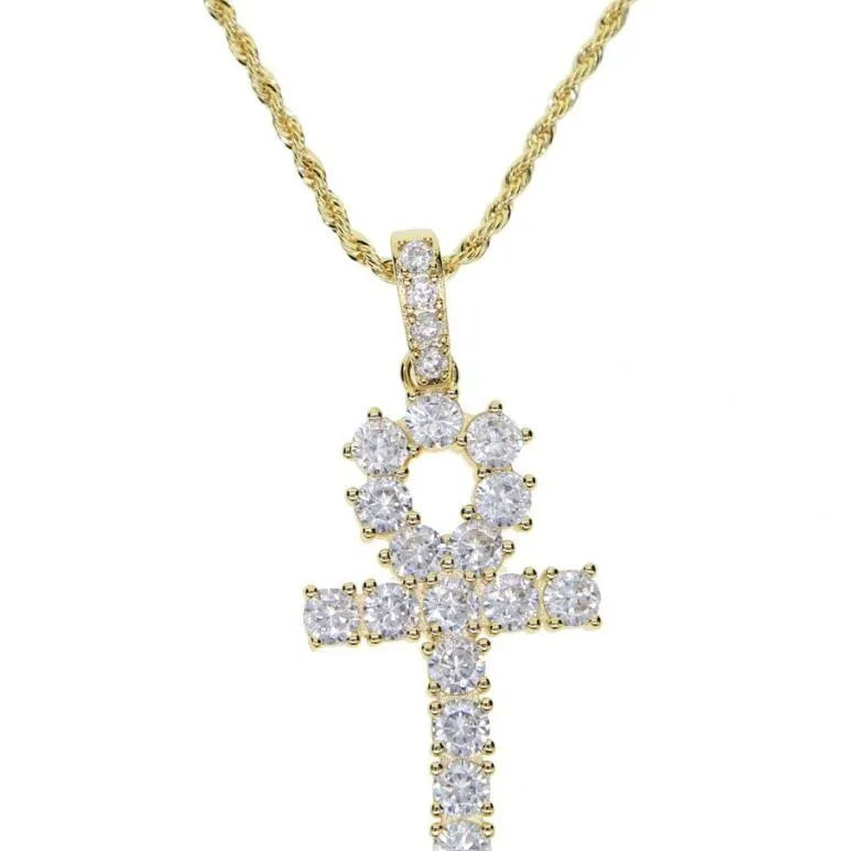 Collier croix crucifix cz classique pour collier à longue chaîne pour hommes avec bijoux de chaîne de corde croix plaqué or argent pour bijoux hip hop pour hommes