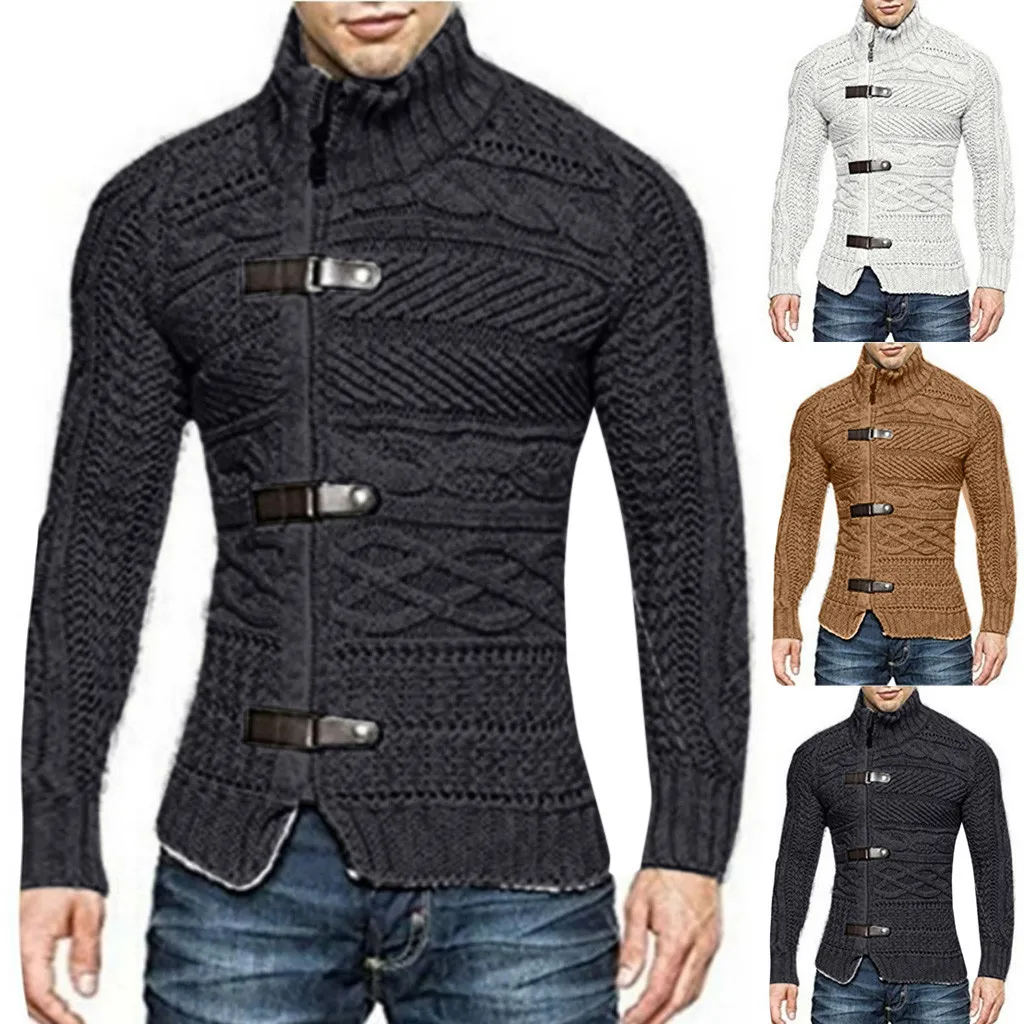 2020 dernière conception à la mode hommes hiver décontracté col montant mince tricoté pull manteau veste haut chemisier X1217