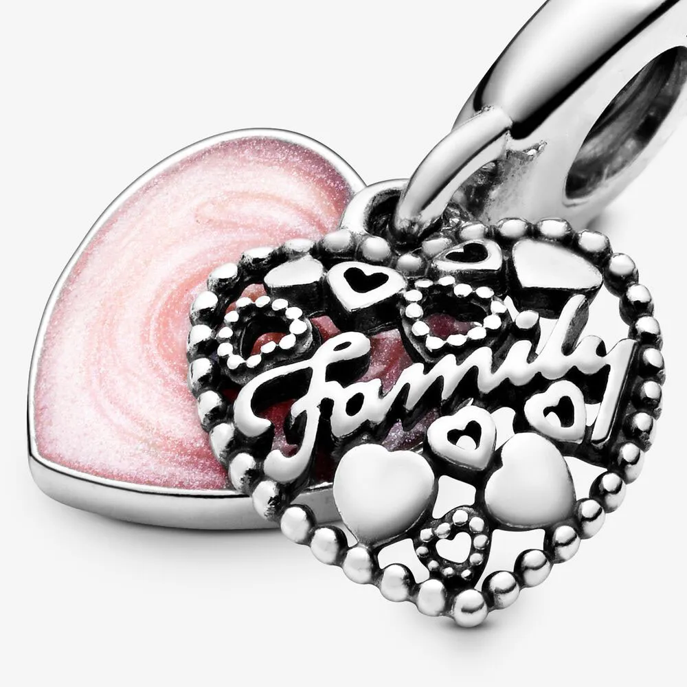100% 925 Sterling Silver Love Makes A Family Heart Dangle Charms Fit Original European Charm Bracelet Bijoux De Mode Accessoires281S