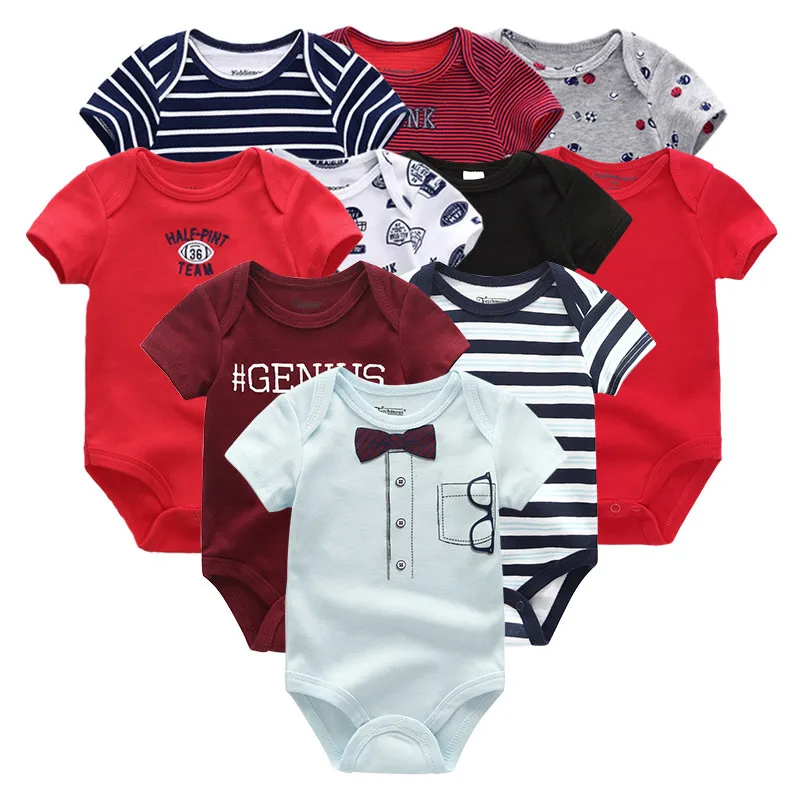 Baby pojke kläder set bomull född unisex tecknad solid baby flicka kläder kort ärm jumpsuit tryck ropa bebe lj201223