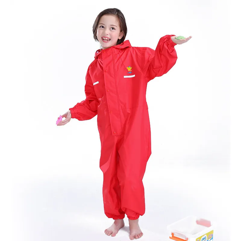 VILEAD THOUM 어린이 비옷 폴리 에스테르 귀여운 아기 솔리드 야외 레인 코트 방수 점프 슈트 판초 큰 모자 학생 레인웨어 220217