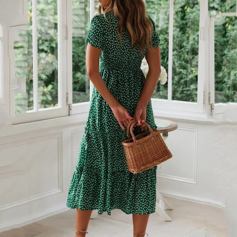 Vestidos Vintage Print Puff Sleeve summer Beach sweet dresses Casual Square collar floral maxi long dress festa 220418