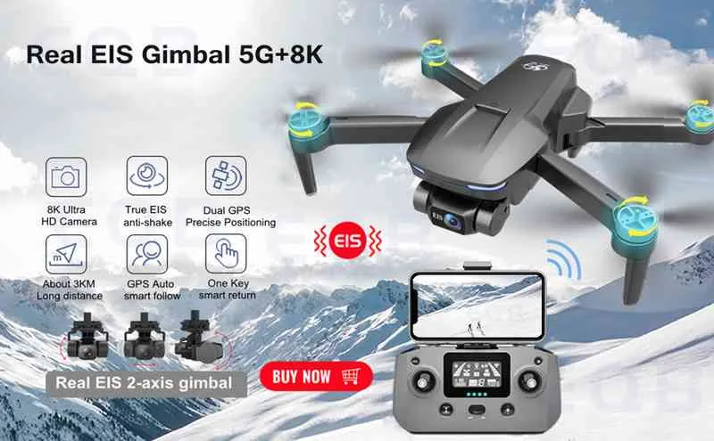 Profesjonalne drony GPS 5G Wi -Fi z 6K 4K 2 Oś Gimbal RC Dystans 3km bezszczotkowe S Stabilizacja Quadcopter FPV DRON7708904