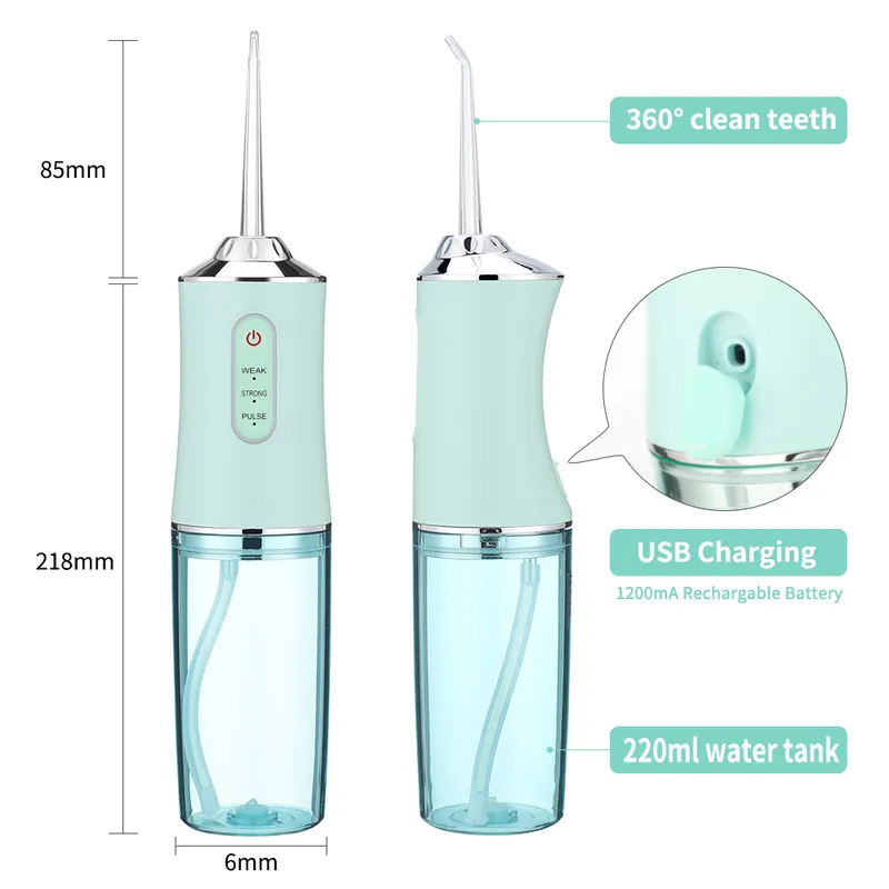 Kraftfull Dental Water Jet Pick Flosser Muntvättmaskin Bärbar oral irrigator för tandblekning Rengöring Hälsa 220224