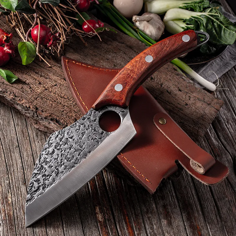 Stal nierdzewna wzór młotka Szef kucharza noża Butcher mięso noże z litym drewnem rączka do cięcia kuchni narzędzia do gotowania 2400293