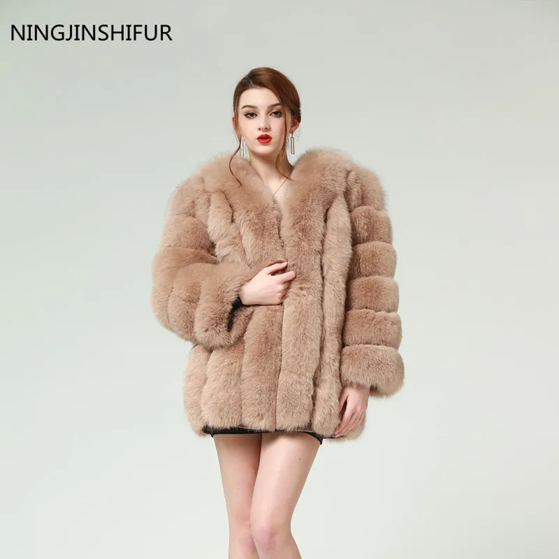 Nowa marka Winter Real Fur Kobiety Płaszczy Naturalne kobiece kurtka futra 75 cm długość Oneck Fur Płot Wysoka jakość 201016