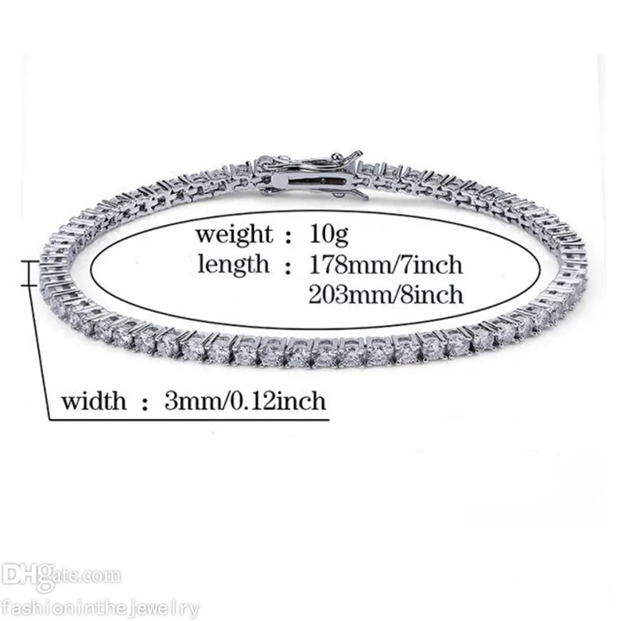 Tennis Designer Bracelet diamond Luxury Jewelry gift 3 4 5 6 mm 7 8 inch fashion moissanite white gold bracelets for men Adult hip254F