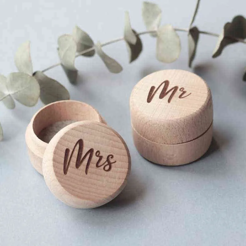 2pcsset Personalized Mr Mrs Wooden Ring Bearer Box Rustic Wedding Ring Holder Box Custom Wedding Gift Mariage Decoration (4)