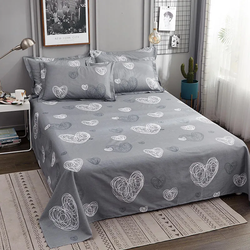 Bonenjoy 100Cotton Bed Sheet Single Size Kids Bed Linen Pure Cotton Gray Heart Printed Double Top Sheet Stars King Sheets C11850896