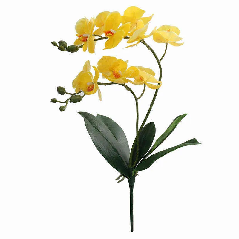 JAROWN Artificial Flower Real Touch 2 Branch Orchid Flowers with Leaves Latex Wedding Decoration Flores (6)