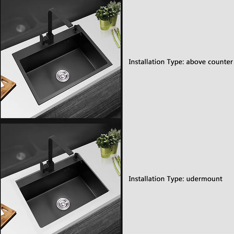 Siyah mutfak lavabo sayaç veya Udermount sebze yıkama havzası lavabo mutfak siyah paslanmaz çelik sorunsuz kaynak pia