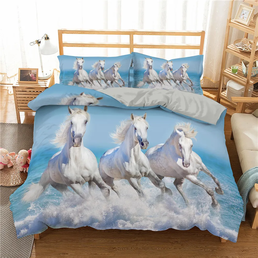 Homesky 3D chevaux parure de lit luxe doux housse de couette roi reine double pleine couette parure de lit taies d'oreiller literie 201021280Z