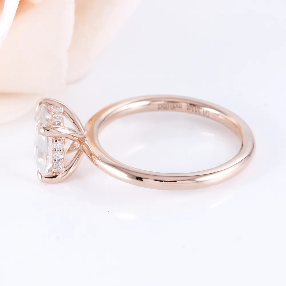 14K Rose Gold 6.5mm FG Color Asscher Cut Moissanite Diamond Engagement Rings(4)