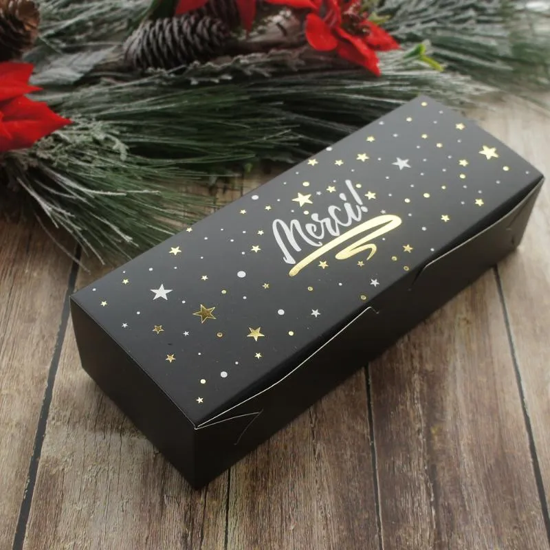 Gift Wrap 24 9 5cm 10st Black Gold Elk Merci Design Papper Box Cookie Chocolate Sople Candle Christmas Party Diy Gift Packing287G